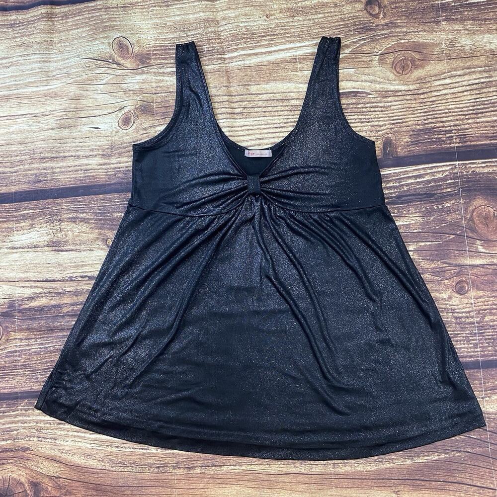 Fire Los Angeles Womans Tank Top Size L Black Glitter Thin